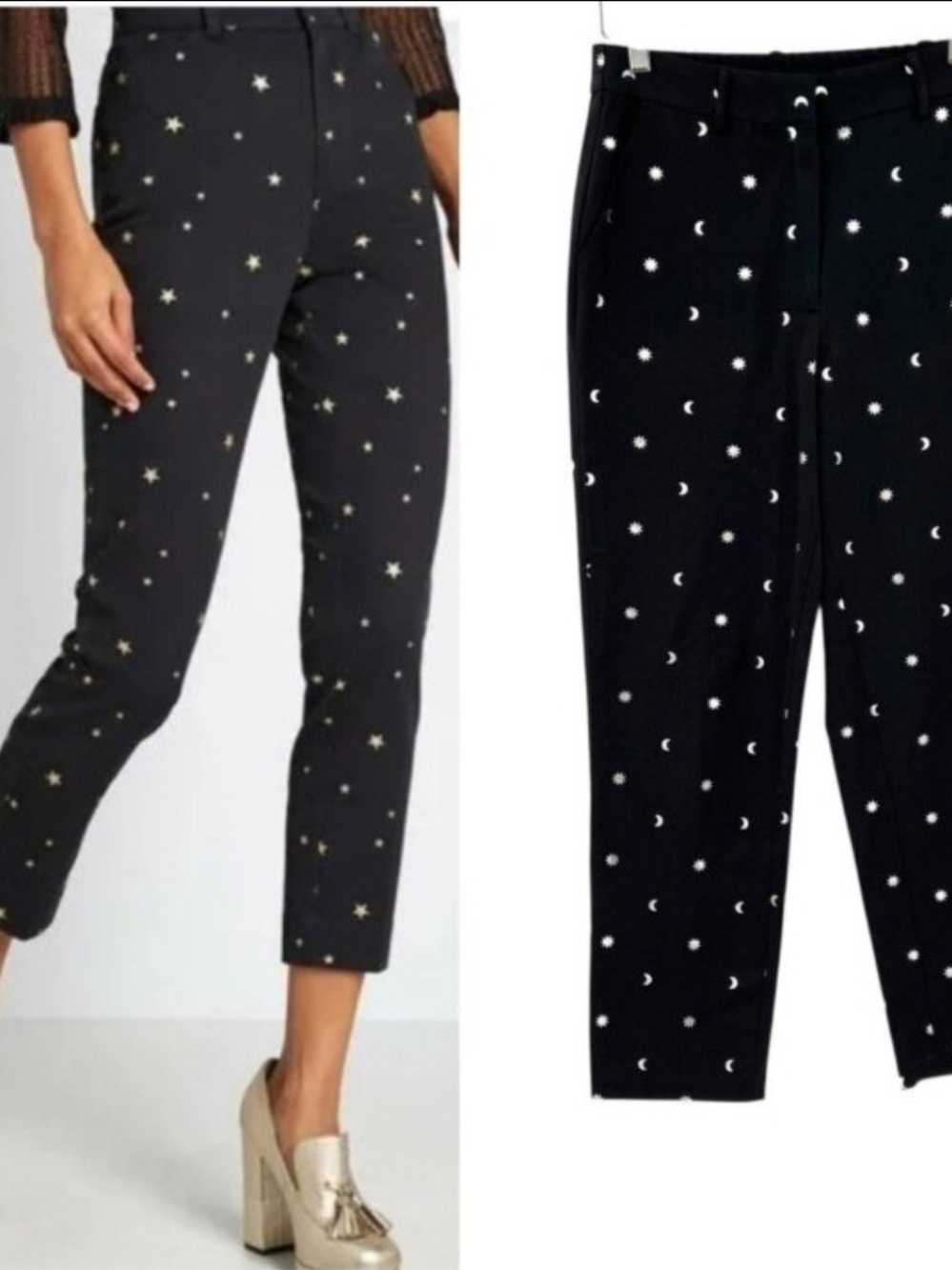 Modcloth Black Cropped Pants with Star & Moon Embroidery
